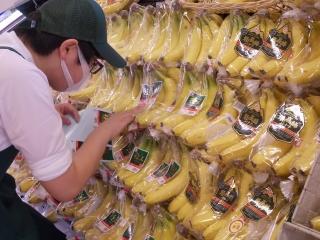 キョーエイ藍住店でバナナの品出しをしている様子